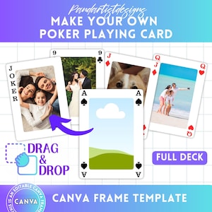 Szablon Canva do edycji kart pokerowych, Sublimacja Pusta karta do gry, Łatwe przeciąganie i upuszczanie, DIY Wydrukowana karta handlowa, Pakiet ramek Canva