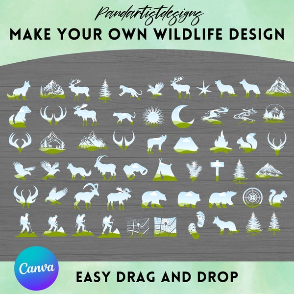 Wildlife Animals and Mountains Forest Canva Frames Bundle - Drag and Drop - Hiking Camping Outdoors Adventure Bear Sublimation Design PNG