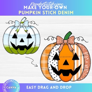 Preppy Pumpkin Stitched Canva Frames, Patchwork Pumpkin, Coquette Fall png, Drag & Drop, Halloween Pumpkin, Autumn png, Pumpkin Season png,