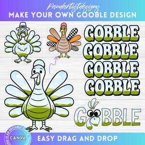 Gobble Canva Frames Bundle - Retro Turkey Design - Easy Drag and Drop - Thanksgiving - Sublimation PNG - Fall Spooky Season - Hand Drawn