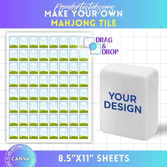 Mahjong Tile Template, American Mahjong Tile Canva Template, Printable Mahjong Stickers, Sublimation Template, Drag & Drop, 8.5x11” Sheet