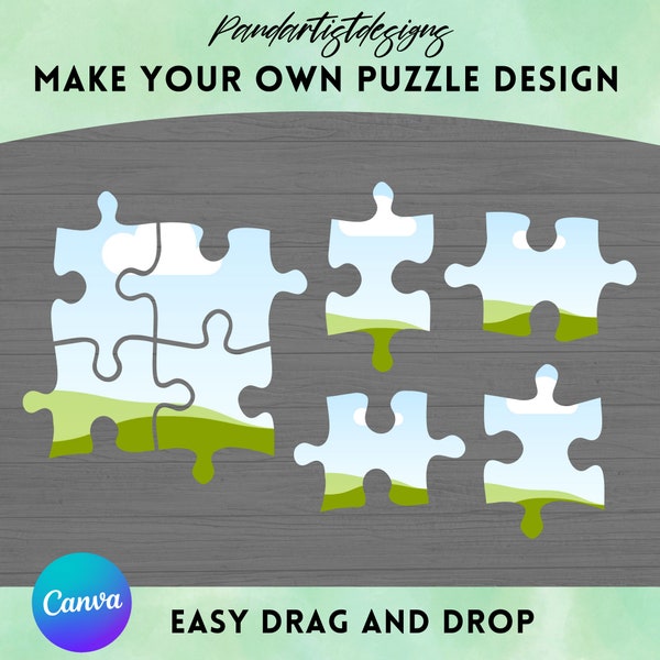Add Your Own Pattern, Puzzle CANVA Frames with easy Drag and Drop Photo, Sublimation Designs & Editable Canva Template Autism Png Elements