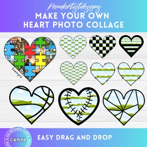 Heart Photo Collage Canva Frames Bundle, Drag and Drop, Couple Gift PNG, Memory Storyboard, Romantic Love Design, DIY Editable Template PNG
