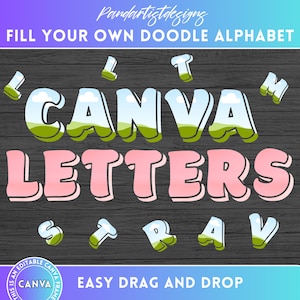 Rellena tu propia letra retro Groovy Hollow en CANVA - Diseños de sublimación - Paquete de marcos Shadow Canva - Letra del alfabeto PNG de Digital Alphaset