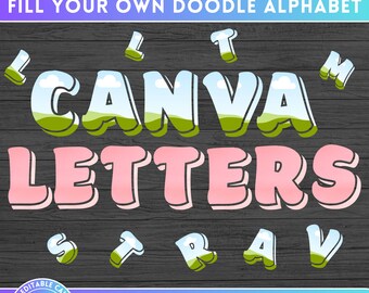 Fill your own Groovy Hollow Retro Letter on CANVA - Sublimation Designs - Shadow Canva Frame Bundle - Digital Alphaset Alphabet Letter PNG