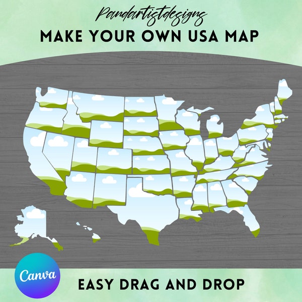 Fill your Own 50 States of America On Canva - United States Map CANVA Frame Bundle - Drag and Drop - USA US Individual State Designs Png