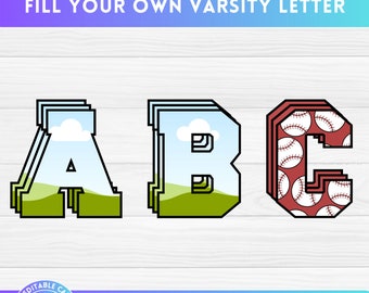 Preencha suas próprias letras e números universitários ocos no Canva com arrastar e soltar - Pacote de molduras CANVA - Alfabeto preenchível - Fonte esportiva universitária
