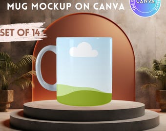 Canva Frame 11oz Mug Mockup with Various Style - Easy Drag and Drop - Set of 14 Background - Create Digital Sublimation Designs Template
