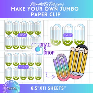 Jumbo Paperclip Bundle bearbeitbare Canva Vorlage, Paperclip Lesezeichen Vorlage, Sublimation, Ziehen & Ablegen, druckbarer Canva Rahmen, DIY svg png