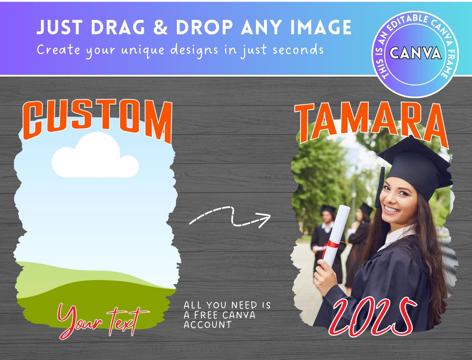 Custom Bootleg Editable Canva Frame Template, Drag and Drop, Photo ...