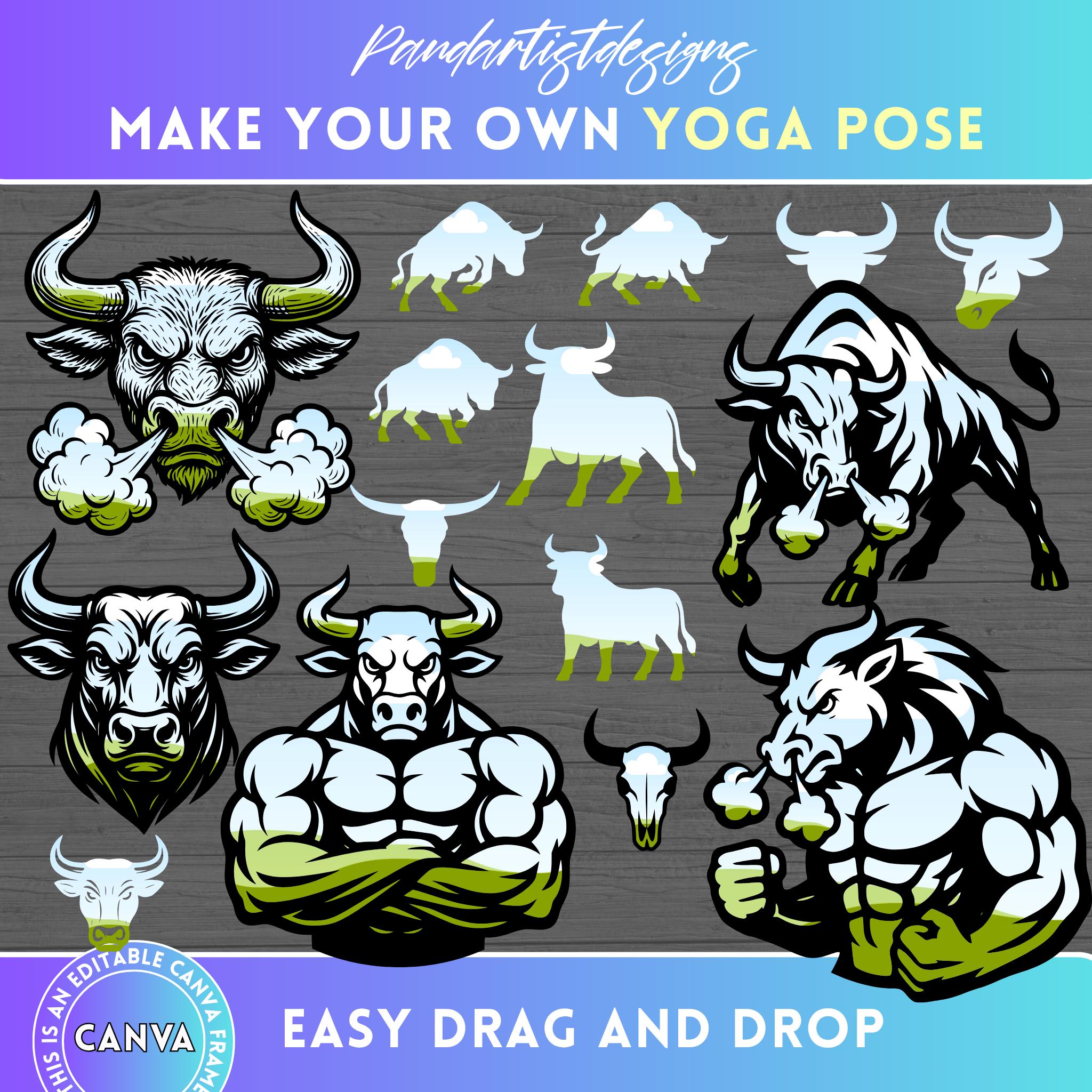 Bull Bundle, Angry Bull Custom Canva Frame, Bull Face PNG, Drag and Drop, Bull Head Sublimation Design, Farm Animal Clipart, Bull Horn svg