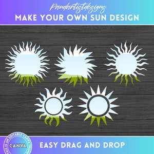 Fill your Own Sun Design on CANVA - Canva Frame bundle - Easy Drag and Drop - Digital Sublimation PNG - Summer Clipart - Sunshine Boho Shape