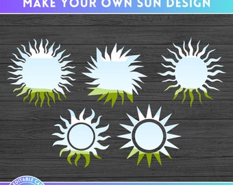Fill your Own Sun Design on CANVA - Canva Frame bundle - Easy Drag and Drop - Digital Sublimation PNG - Summer Clipart - Sunshine Boho Shape