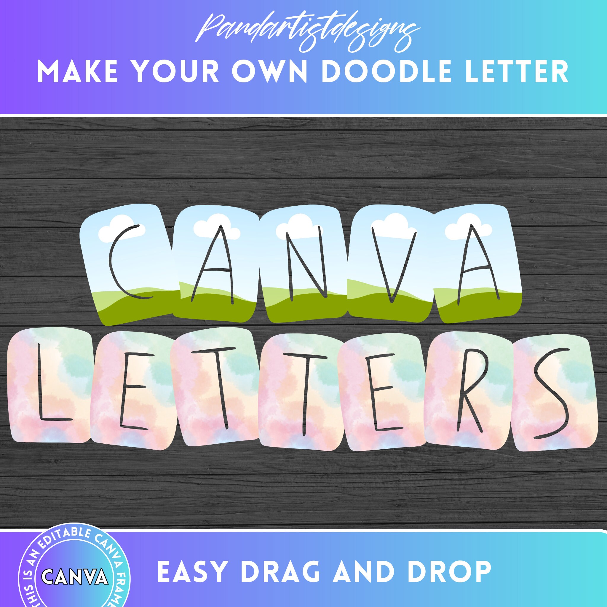 Fill your own Doodle Box Letters on CANVA with Easy Drag and Drop - Canva Frames Alphabet - Cowboy Western Hand-drawn Font, Editable PNG