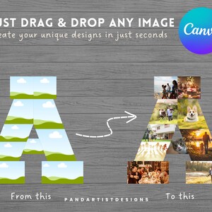 Canva Photo Collage Varsity Letters & Numbers - Canva Frames Bundle - Easy Drag and Drop - Digital Alphabet Storyboard Memorial - Birthday image 6