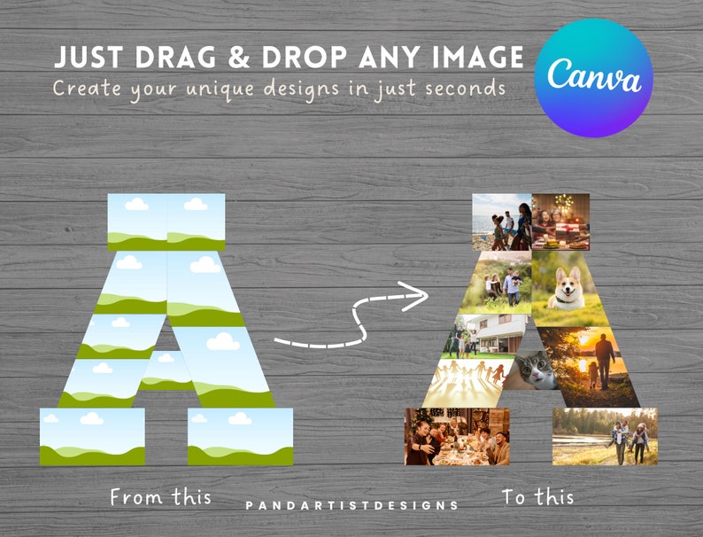 Canva Photo Collage Varsity Letters & Numbers - Canva Frames Bundle - Easy Drag and Drop - Digital Alphabet Storyboard Memorial - Birthday image 6