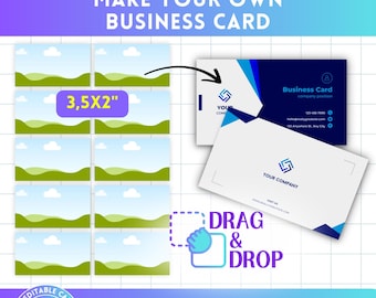 Business Card Editable Canva Template, DIY 3,5"x2" Business Card, Easy Drag and Drop, Blank Business Card, Printable, Canva Frames Bundle