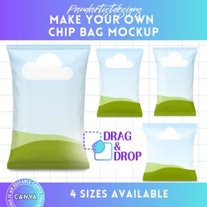 Chip Bag Mockup Editable Canva Template, Party Favor Mockup, Canva Frame Bundle, Easy Drag and Drop, Personalized Chip Bag, Set of 4 Mockups