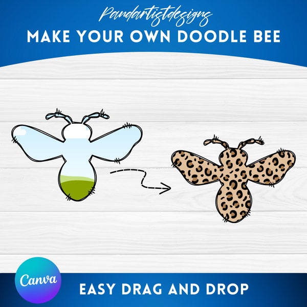 Fill Your Own Doodle Bee Design on Canva, CANVA Frame Editable Template with easy Drag and Drop - Handrawn Bee Honeycomb Sublimation PNG