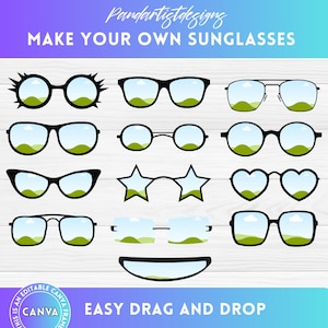 Make Your Own Sunglasses on Canva with Easy Drag and Drop Photo & Background - Editable CANVA Frames Template - Sublimation Designs - PNG