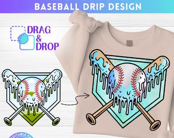 Baseball Drip Editable Canva Frame, Ice Cream Drip,  Game Day PNG, Baseball Mom, Sublimation Template, Baseball Shirt Design,Drag & Drop