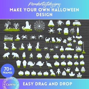 Fall Halloween Canva Frames Bundle - Drag and Drop - Spooky Season Thanksgiving - Canva Template Sublimation PNG Autumn Silouhette Clipart