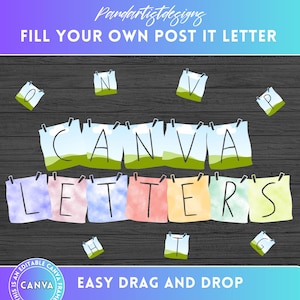Fill your own Doodle Post It Letters on CANVA with Drag and Drop - Inline Box Letter Png - Alphaset Alphabet Letter PNG - Canva Frame Bundle