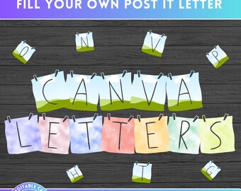 Fill your own Doodle Post It Letters on CANVA with Drag and Drop - Inline Box Letter Png - Alphaset Alphabet Letter PNG - Canva Frame Bundle