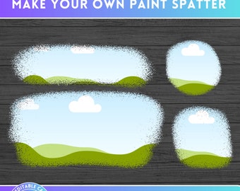 Make your Own Paint Spatter Canva Frames Bundle - Drag & Drop Photo - Editable Template Background - Brush Stroke Bleach Splatter Design PNG