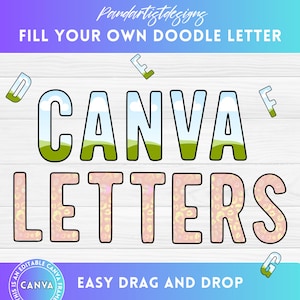 Canva Frames Uppercase Doodle Letters with Drag and Drop, Fillable Alphabet Font, Fill your own Letters, PNG Editable Template Sublimation