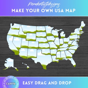 Fülle deine eigenen 50 Staaten von Amerika auf Canva - USA Karte CANVA Rahmen Bundle - ziehen und ablegen - USA einzelne US Bundesstaat Designs Png