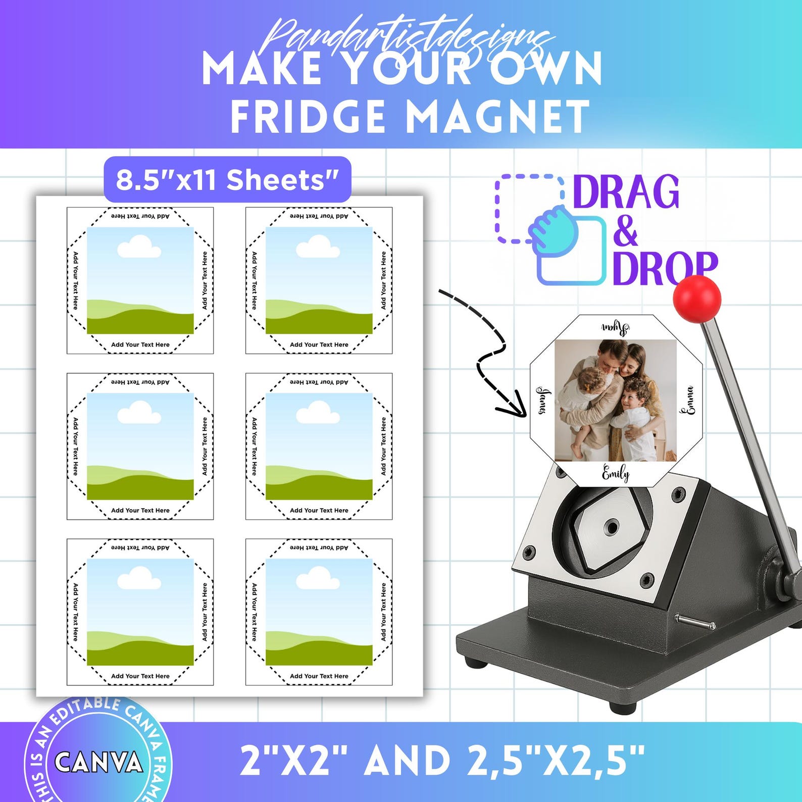 2x2 Square Fridge Magnet Editable Canva Template, Magnet Maker Template ...