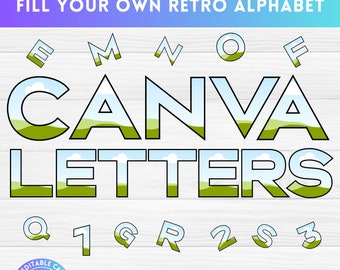 Canva Frames Retro Uppercase Letters and Number with easy Drag and Drop - Digital Fillable Alphabet PNG - Editable Template Bundle - Classic