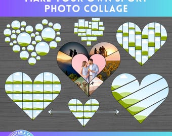 DIY Heart Photo Collage Design on CANVA, Editable Canva Frame Template, Drag and Drop, Couple Gift PNG, Memory Storyboard, Romantic Love