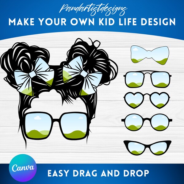 Haga su propio diseño de vida infantil en CANVA - Marco de Canva de vida familiar con foto fácil de arrastrar y soltar - Diseño de sublimación PNG - Gafas de sol para el cabello