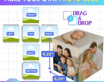 Fotowürfel Vorlage, druckbare Fotobox-Vorlage, 3D Würfel Vorlage, Benutzerdefinierte Würfel-Box, ziehen & ablegen, DIY Fotocollage, benutzerdefinierter Canva-Rahmen