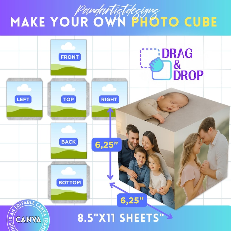 Photo Cube Template, Printable Photo Box Template, 3D Cube Template ...