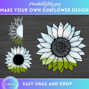 Fill Your Own Sunflower on CANVA - Drag and Drop, Monogram Half Sunflowers, Editable CANVA Frames Flower Template, Sublimation Designs PNG