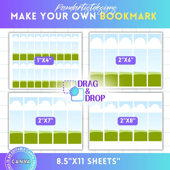 Bookmark Editable Canva Template, Printable Bookmarks Canva Frame, Drag & Drop, DIY Template, Custom Personalized, Digital Download png svg