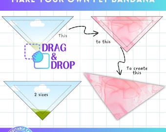 Pet Bandana Editable Canva Template, Dog & Cat Bandana Size Guide, Drag and Drop, Canva Frame Bundle, Print on Demand Tool, Scarf, Printable