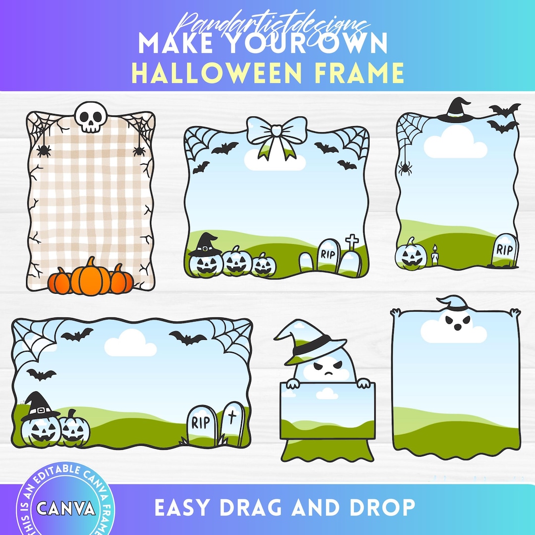 6 Editable Halloween Frame Bundle, Fall Doodle Borders Png, Cute Hand ...