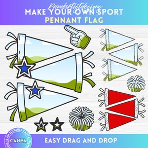 School Spirit Pennant Editable Canva Frames, School Mascot, Pennant Flag Bundle, Drag and Drop, Sublimation Game Day PNG, Sports Team Design