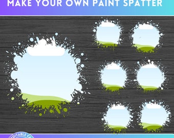 DIY Make Your Own Paint Spatter Png on CANVA with Drag and Drop - Editable Canva Frames Bundle - Procreate Tumbler Png - Splash Splatter