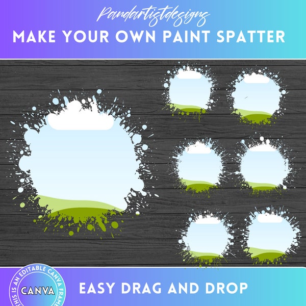 DIY Make Your Own Paint Spatter Png on CANVA with Drag and Drop - Editable Canva Frames Bundle - Procreate Tumbler Png - Splash Splatter