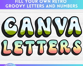 Canva Frames Alphabet Retro Groovy Letters, Drag and Drop Pattern, Editable Template Fillable Letters & Numbers, Block Shadow,Commercial use