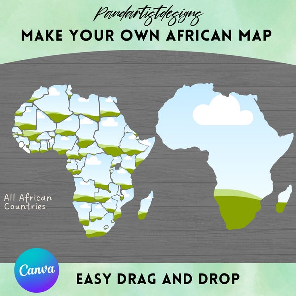 Fill your Own Africa Map On Canva - African Countries CANVA Frame Bundle - Drag and Drop -  Individual State Designs Png -  African American