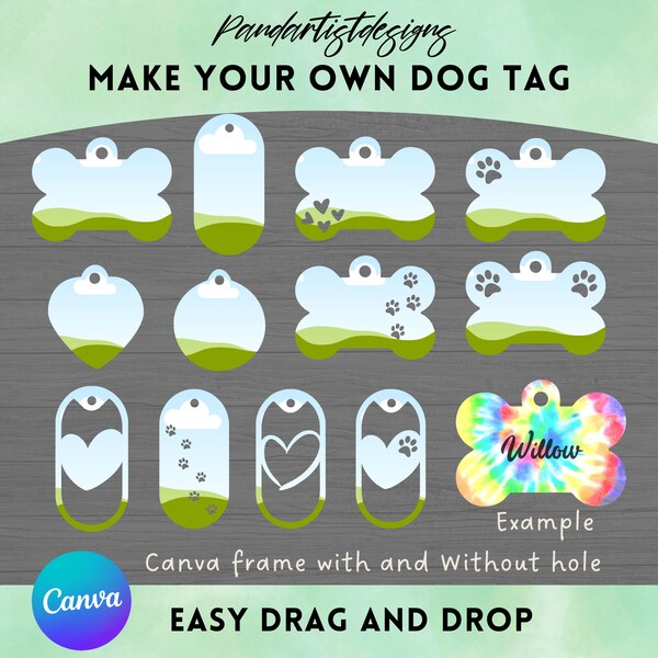 Maak uw eigen dogtag op CANVA met eenvoudig slepen en neerzetten bewerkbare Canva Frames-sjabloonbundel Dog Bone PNG Creëer digitale ontwerpelementen