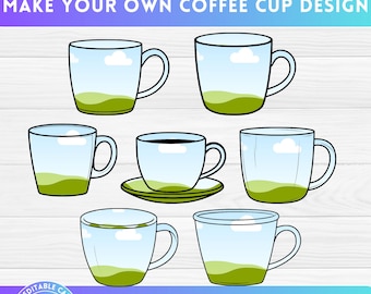 Diseña tus propias tazas de café en CANVA - Conjuntos Coffee Lover Png - Paquete de marcos Canva - Fácil de arrastrar y soltar - Plantilla Canva - Taza de café en grano Png