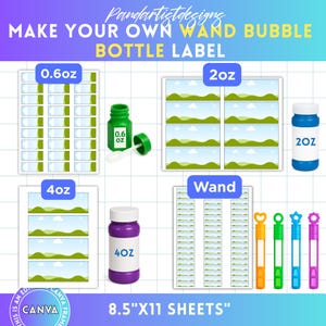 Bubble Bottle Label Bundle Template, 0.6 oz, 2 oz, 4 oz Bubble Bottle Label, Bubble Wands Label, Kids Party Favor, Canva Drag and Drop svg