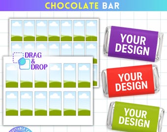ミニチョコレートバーのラッピングCanvaテンプレート、ミニキャンディバーのラベル、パーティーの記念品テンプレート、ドラッグアンドドロップ、カスタムチョコレートCanvaフレーム、PNG